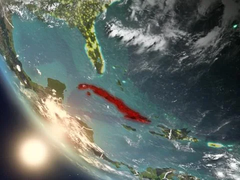 Sunset above Cuba from space Illustrazione stock