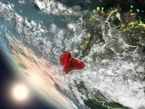 Sunset above Ecuador from space Stock Illustration