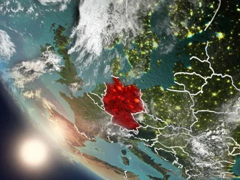 Sunset above Germany from space Illustrazione stock