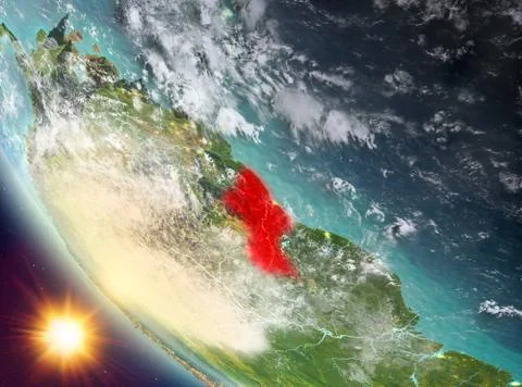 Sunset above Guyana on Earth Stock Illustration