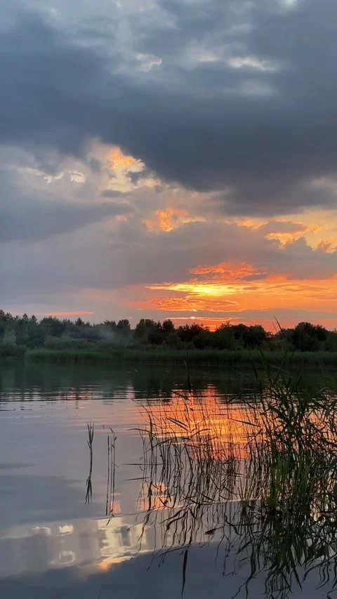 Sunset above the lake Stock Footage 245359596