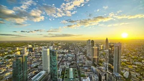 Sunset above modern Skyline Stockbeeldmateriaal 98502765