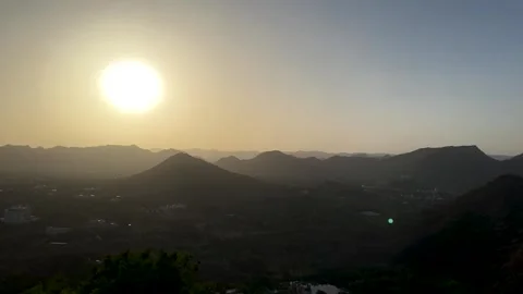 Sunset Above Mountains Rising Drone View Cinematic Landscape Stock Footage 336067474