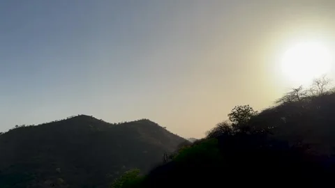 Sunset Above Mountains Rising Drone View Cinematic Landscape Vídeo Stock 336067475