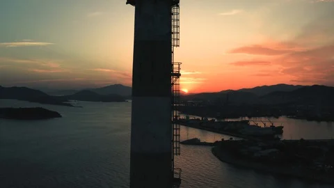 Sunset Above old industry Funnel 4K Stock Footage 130146126