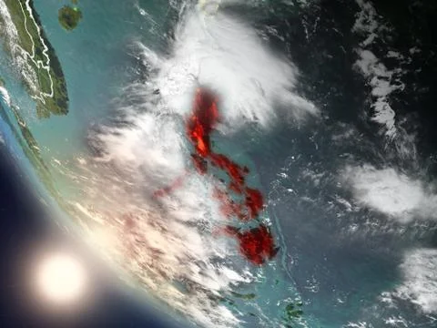 Sunset above Philippines from space Illustrazione stock