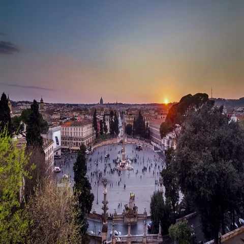 Sunset above the Piazza Popolo in Rome, Italy. April, 2016. 스톡 동영상 69543770