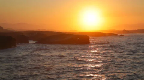 Sunset above Ribadeo in summer evening, Spain Stock Footage 32325882