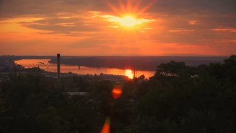 Sunset above the river Danube in Belgrade, Time Lapse Stock Footage 88561492