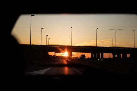 Sunset above the road Stock Photos