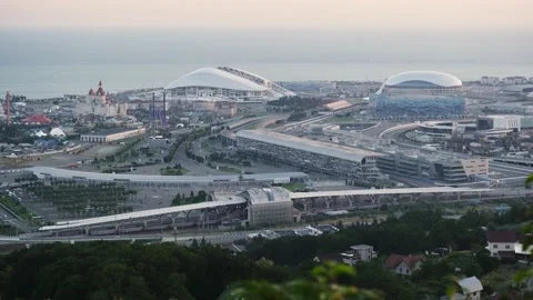 Sunset above Sochi Olympic Park. Time lapse video. Russia, No preople Vidéo 146725082