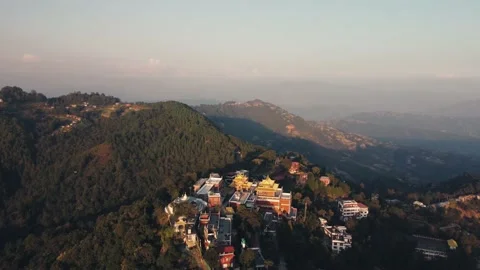 Sunset above valley Buddhist monastery Nepal in the Himalaya mountains Stock Footage 228828964