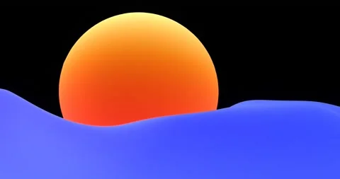 Sunset in abstract sea. Huge red 3d render gradient sun bathed in blue waves. Stock Footage 155328271