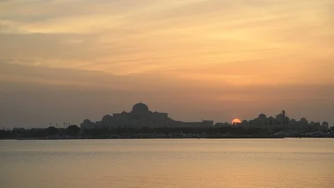 Sunset in Abu Dhabi on a cloudy day Stock Footage 100856384