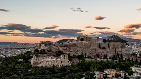 Sunset at the Acropolis - Athens, Greece Stock Footage 52120823