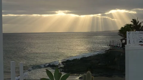 Sunset across the sea at Lanzarote Stock Footage 168335662