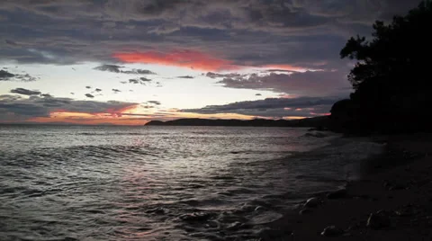 Sunset on Aeagean Sea Beach on Thassos Island in Greece Stock Footage 30799485