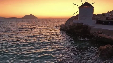 The sunset of Aegiali in Amorgos, Greece Stock Footage 80376198