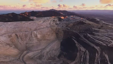 Sunset aerial of Bingham Canyon Mine. Utah. United States Stock Footage 305709358