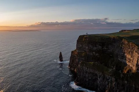 Sunset Aerial of Cliffs of Moher Stock Photos