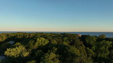 Sunset aerial drone footage of Nahant, MA and the Atlantic Ocean near Boston Stock Footage 209637853