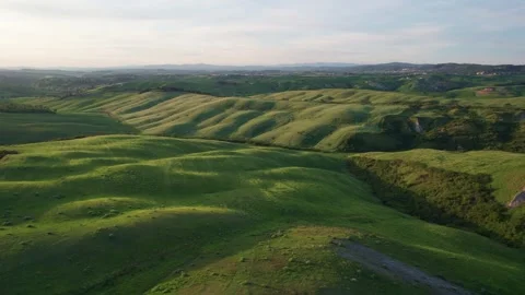 Sunset Aerial Drone FPV in Typical Green Tuscany Countryside Hills Stock Footage 279220129
