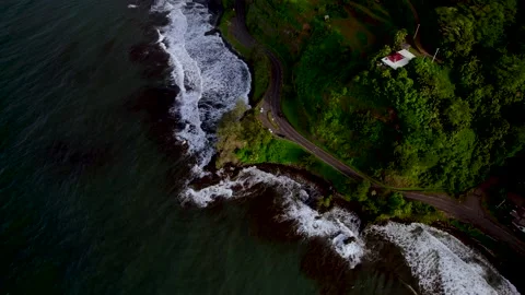 Sunset Aerial Drone High Angle Arc Shot of Tahiti Coast &amp;  White Waves 10Bit Stock Footage 171624088