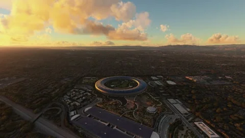 Sunset aerial drone view Apple Park in Cupertino - California. United States Stock Footage 277534672