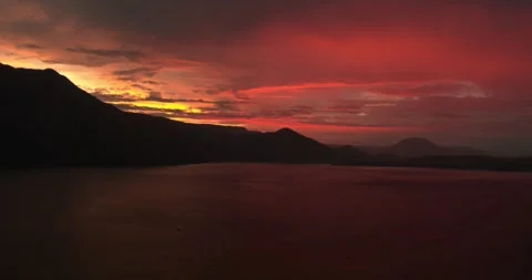Sunset aerial drone view of tropical mountain hills and the Lake Видео 331097403