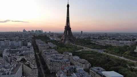 Sunset, Aerial Eiffel Tower, Paris, Cinematic drone 4k footage Stock Footage 247644083