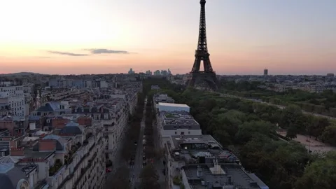 Sunset, Aerial Eiffel Tower, Paris, Cinematic drone 4k footage Video stock 247644228
