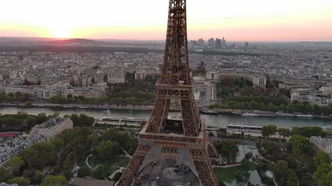 Sunset, Aerial Eiffel Tower, Paris, Cinematic drone 4k footage Stock Footage 247644422