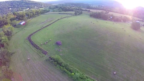 Sunset aerial farm flyover Stock Footage 75214432