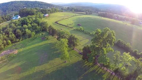 Sunset aerial farm flyover Stock Footage 75214521
