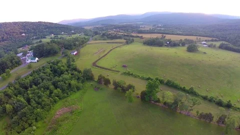 Sunset aerial farm flyover Stock Footage 75214541