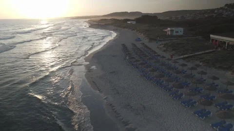 Sunset Aerial Flight Along Son Bou Beach and Coast, Menorca, Spain Vídeo Stock 344438248