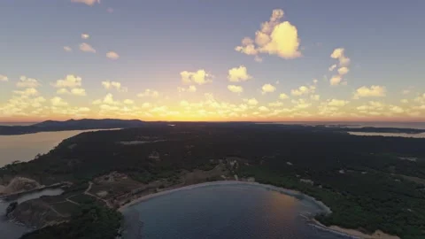 Sunset aerial of Half Moon Bay Beach. Antigua and Barbuda Stock Footage 314090798