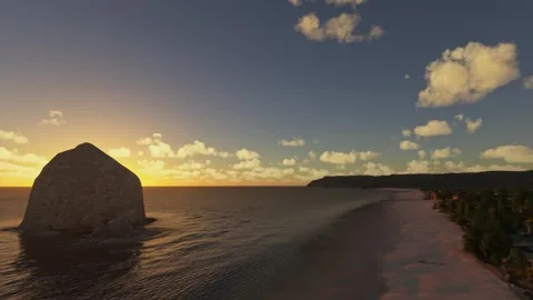 Sunset aerial of Haystack Rock. Cannon Beach. Oregon. United States Stock Footage 325353937
