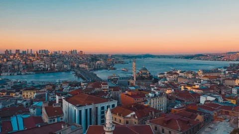Sunset Aerial istanbul bosphorus hyperlapse drone footage, istanbul TURKEY Stock Footage 128690441