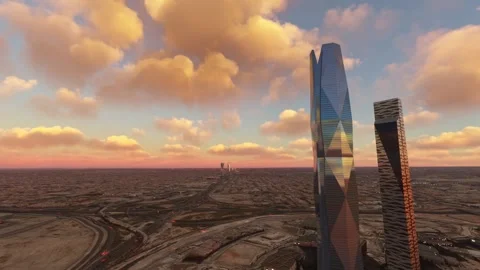 Sunset aerial of King Abdullah District. Al Aqiq. Riyadh. Saudi Arabia Stock Footage 310977308
