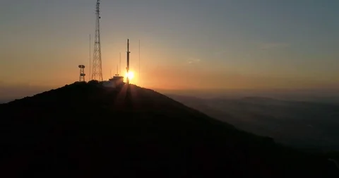 Sunset aerial landscape view from Cerro Sao Miguel hill, Algarve. Stock Footage 80092799