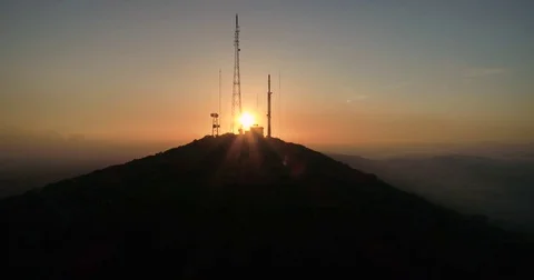 Sunset aerial landscape view from Cerro Sao Miguel hill, Algarve. Stock Footage 80093665