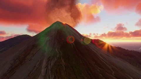 Sunset aerial of Mount Merapi eruption in Boyolali. Indonesia Video stock 314093029