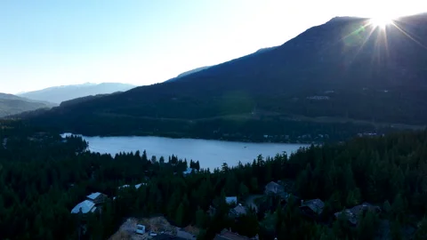 Sunset Aerial Over Alta Lake and Whistler Mountains, British Columbia Canada Stock Footage 329948631