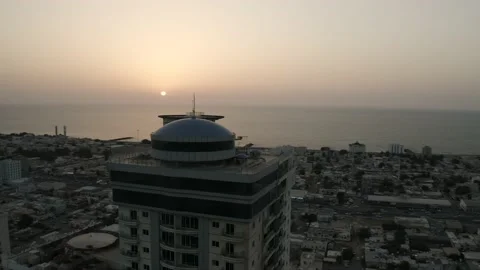 Sunset Aerial Over Ras Al Khaimah City and Coastal Horizon Stock Footage 144417812