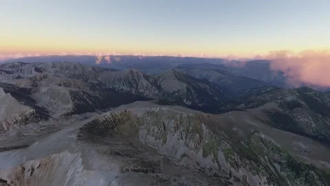 Sunset aerial of Pic de la Dona Mountain in Mantet. France Video stock 320509259