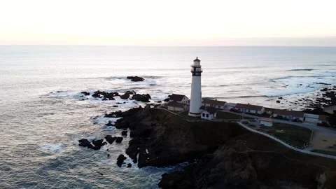 SUNSET AERIAL OF PIGEON POINT LIGHTHOUSE ON THE CALIFORNIA COAST Stock Footage 151130685
