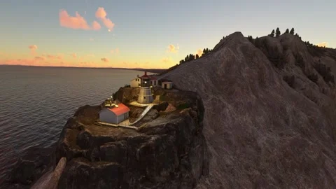 Sunset aerial of Point Reyes Lighthouse in Inverness. California. United States Video stock 321502409