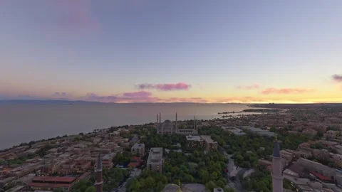 Sunset aerial of Saint Sofia in Istanbul. Turkey Stock Footage 307348822
