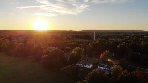 Sunset Aerial In A Small Town Stock Footage 93262324
